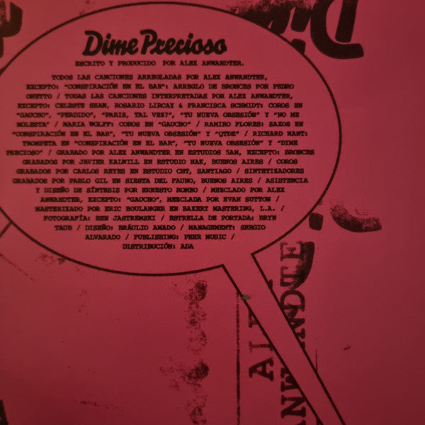 Imagen de la portada del disco Dime Precioso del artista Alex Anwandter